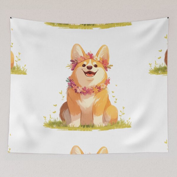 Item preview, Corgi wearing a flower crown designed and sold by MendaciousMina.