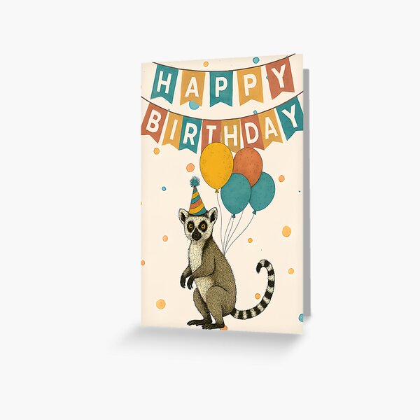 Item preview, Lemur Birthday Design – Cute Party Animal with Balloons designed and sold by TringTringCards.
