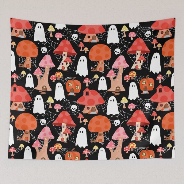 Item preview, Halloween Ghost Cottagecore Mushroom Haunted Houses designed and sold by SamAnnDesigns.