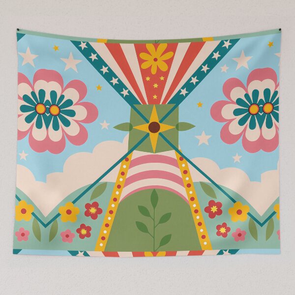 Item preview, Windmill Surrounded by Floral Starbursts designed and sold by ART ATTACK ZONE.