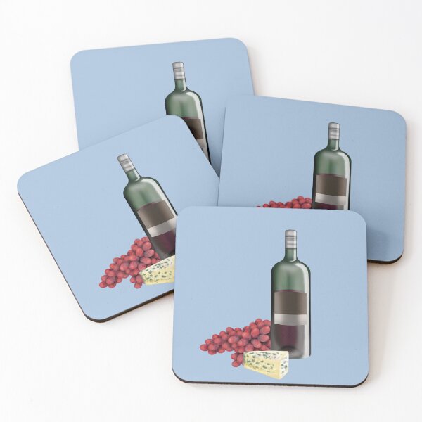 Item preview, Elegant still life with wine bottle, mold cheese piece and red grapes designed and sold by katecheerycake.