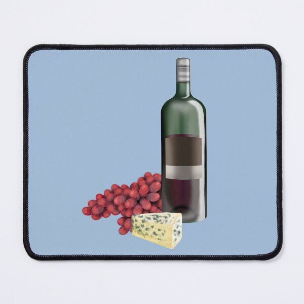 Item preview, Elegant still life with wine bottle, mold cheese piece and red grapes designed and sold by katecheerycake.