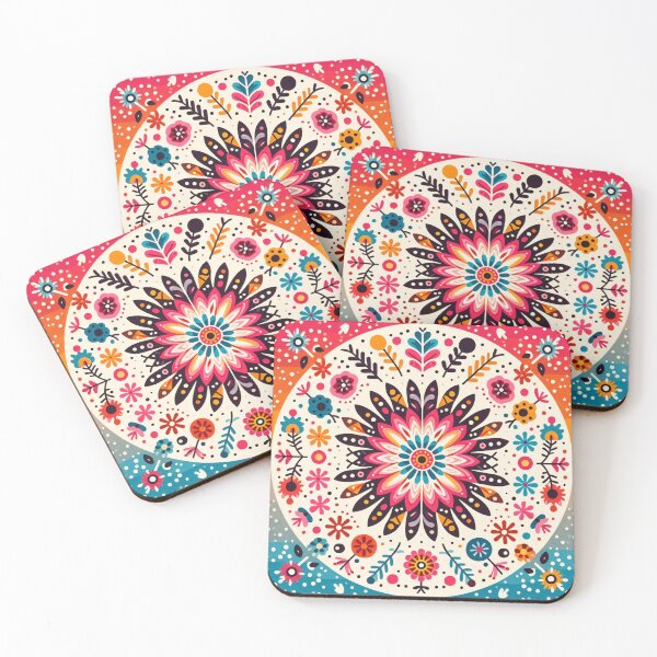 Item preview, Bold Floral Burst Mandala - Energetic Scandinavian Folk Art by heidiannemorris © designed and sold by FOLK ART FUSION by heidiannemorris.