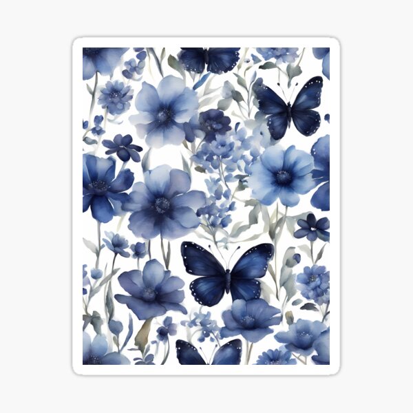 Item preview, Navy Blue Flowers and Butterflies designed and sold by BookCovered.