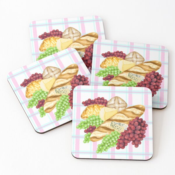 Item preview, An imaginative arrangement of bread, grapes and cheese in front of a geometric pattern. designed and sold by katecheerycake.