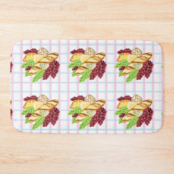 Item preview, An imaginative arrangement of bread, grapes and cheese in front of a geometric pattern. designed and sold by katecheerycake.