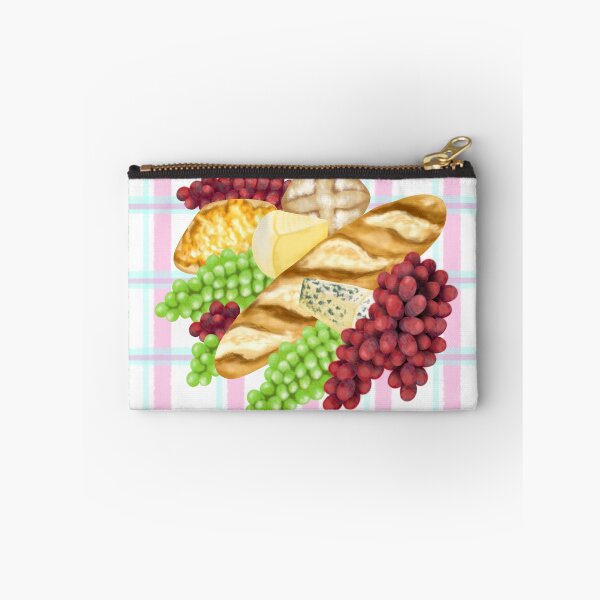Item preview, An imaginative arrangement of bread, grapes and cheese in front of a geometric pattern. designed and sold by katecheerycake.