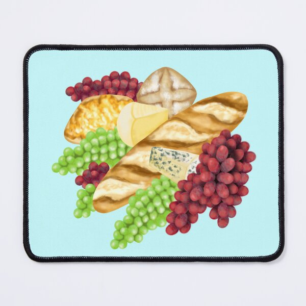 Item preview, Still life with baguette, rolls, cheese and grapes designed and sold by katecheerycake.