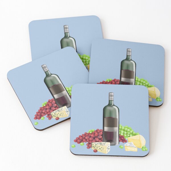 Item preview, Harmonious composition of wine bottle, cheese and grapes designed and sold by katecheerycake.