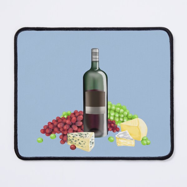 Item preview, Harmonious composition of wine bottle, cheese and grapes designed and sold by katecheerycake.