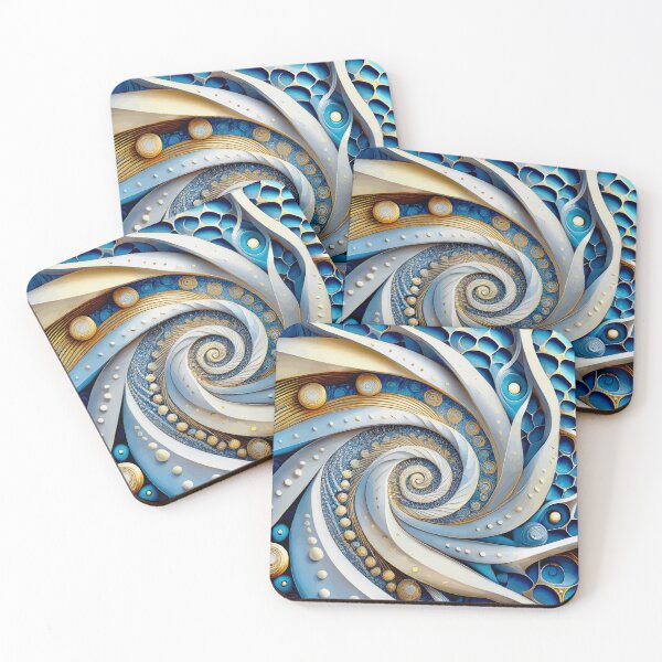 Item preview, Blue White Gold Abstract Fibonacci Art 8 designed and sold by Vicky Brago-Mitchell®.