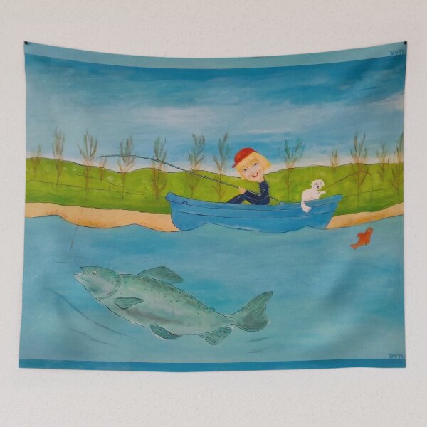 Item preview, “Fishing Buddies for Life” – Funny Cartoon T-Shirt with Girl, Dog & Giant Fish designed and sold by MaPerle.