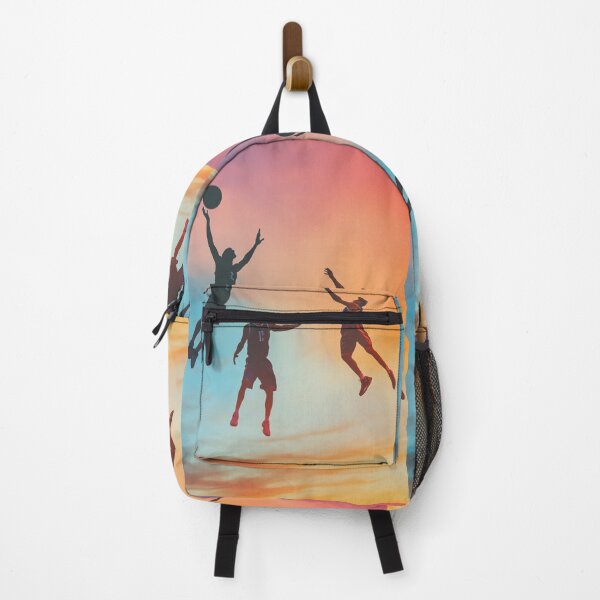 Item preview, Sunset gradient backdrop with basketball players in mid-air Active Outdoors Inspired Art designed and sold by CDC40.