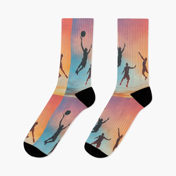 Item preview, Sunset gradient backdrop with basketball players in mid-air Active Outdoors Inspired Art designed and sold by CDC40.