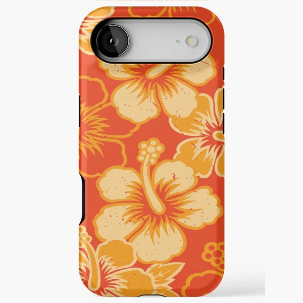 Vintage Hawaiian Orange Hibiscus Flower Pattern