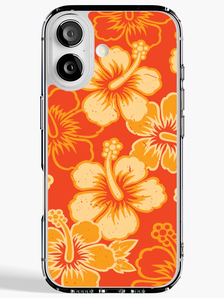 Vintage Hawaiian Orange Hibiscus Flower Pattern