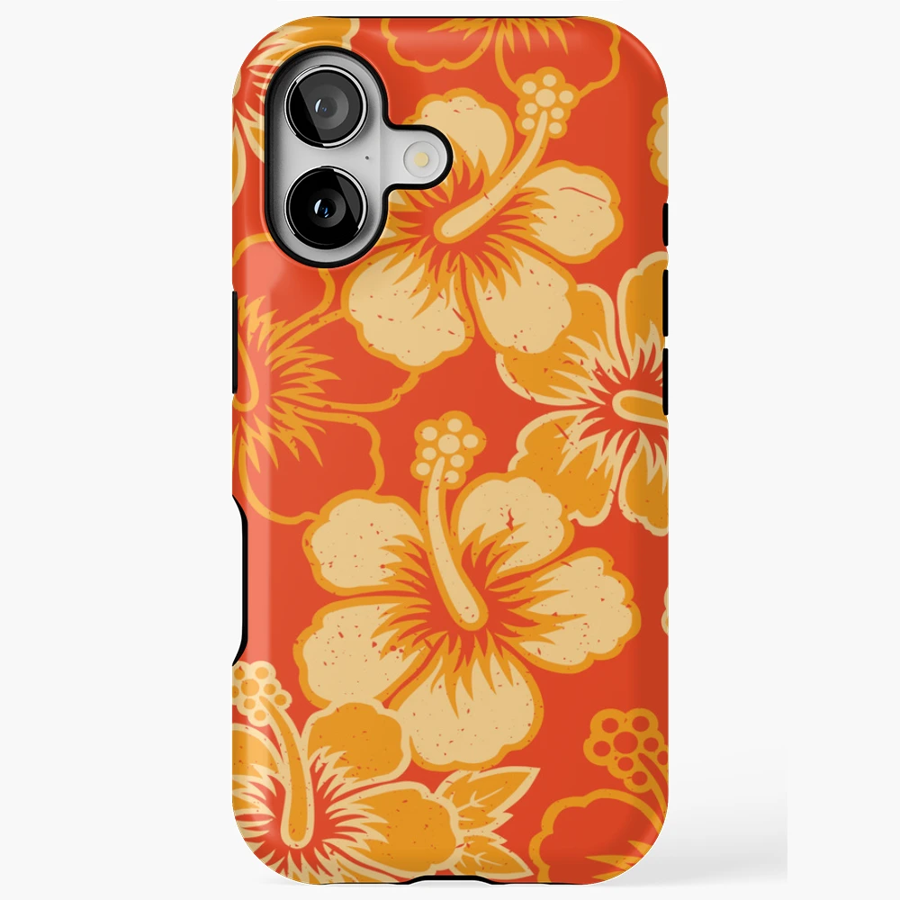 hawaiian  iPhoneケース Vintage Hawaiian Orange Hibiscus Flower Pattern