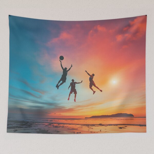 Item preview, Sunset gradient backdrop with basketball players in mid-air Active Outdoors Inspired Art designed and sold by CDC40.