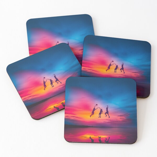 Item preview, Sunset gradient backdrop with basketball players in mid-air Active Outdoors Inspired Art designed and sold by CDC40.
