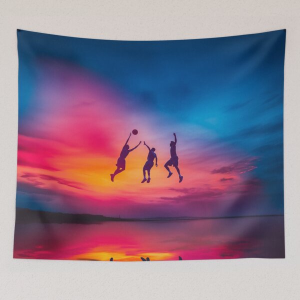 Item preview, Sunset gradient backdrop with basketball players in mid-air Active Outdoors Inspired Art designed and sold by CDC40.