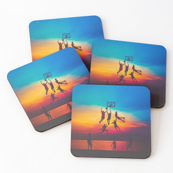 Item preview, Sunset gradient backdrop with basketball players in mid-air Active Outdoors Inspired Art designed and sold by CDC40.