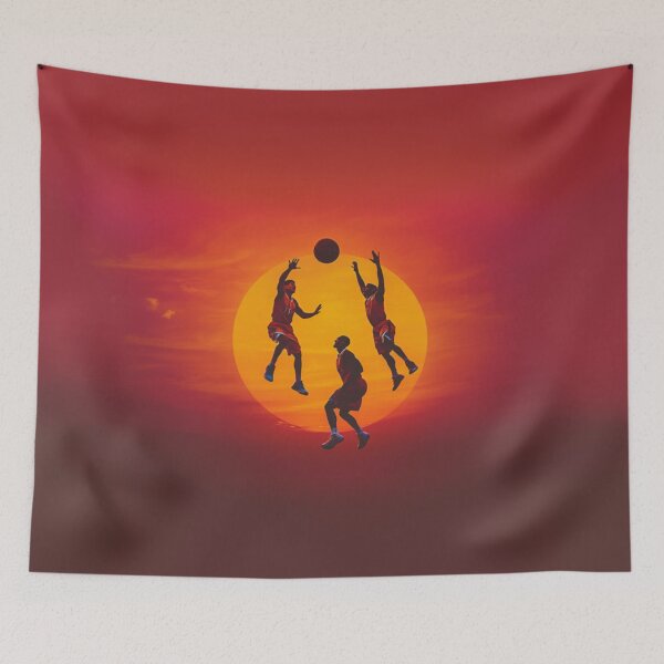 Item preview, Sunset gradient backdrop with basketball players in mid-air Active Outdoors Inspired Art designed and sold by CDC40.