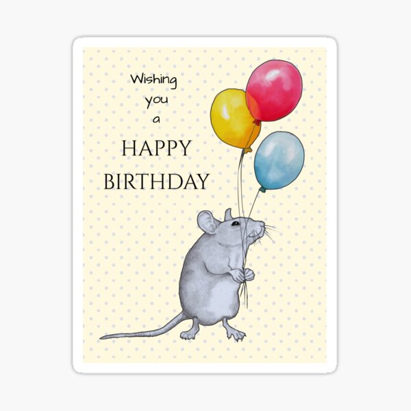 Artikel-Vorschau von Alles Gute zum Geburtstag, mit süßer Maus, die drei Luftballons hält, designt und verkauft von JoyfulWhimsy.