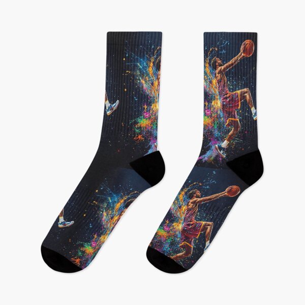Item preview, Basketball player kicking up splashes of colour during a jump shot Active Outdoors Inspired Art designed and sold by CDC40.