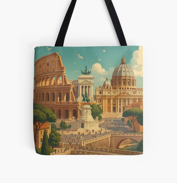 Vista previa del artículo con la obra «Saludos desde ROMA, ITALIA - Vista moderna y colorida de la ciudad», diseñado y vendido por Earth Celebration Designs.