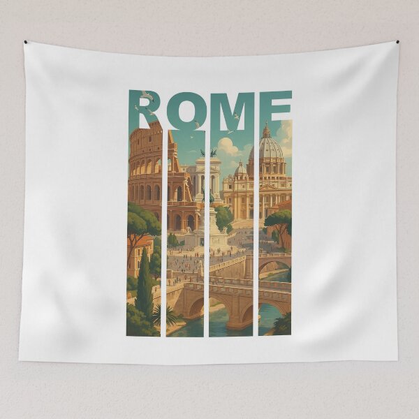 Aperçu de l'œuvre Salutations de ROME, ITALIE - Vue moderne et colorée de la ville créée et vendue par Earth Celebration Designs.