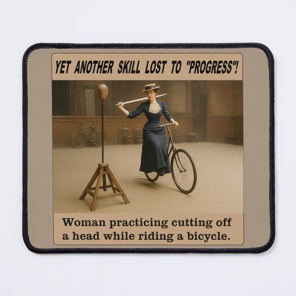 Item preview, Funny Vintage Woman Riding Old Bicycle With Sword Meme designed and sold by Maljonic.