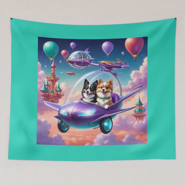 Item preview, Purple Winged Car Carrying Dogs Among Clouds And Castles  designed and sold by Melantari Vizuns.