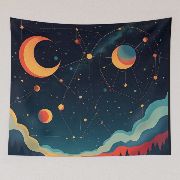 Item preview, Geometric Galaxy – Celestial Map in Bauhaus Pop Art Style designed and sold by WhimsicalThredz.