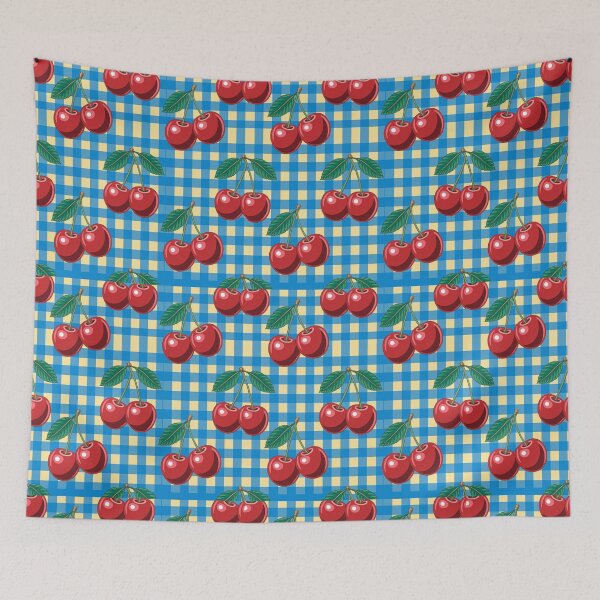 Item preview, Blue gingham cherries designed and sold by CandyVenom.