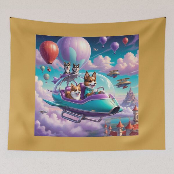 Item preview, Dog Driving Space Car With Friends Passing By Temple And Turrets designed and sold by Melantari Vizuns.