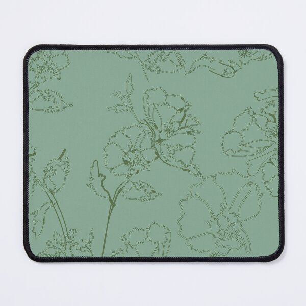 Item preview, Rose of Sharon Floral Line Art – Minimalist Botanical Seamless Pattern in Mint Green designed and sold by goodforsoulart.