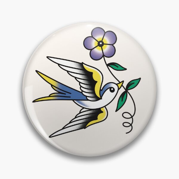 Item preview, Sparrow / Swallow with Purple Flower Traditional designed and sold by TradStickers.