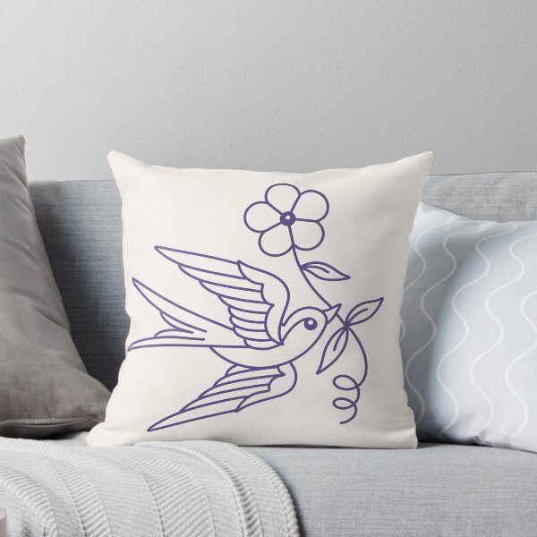 Item preview, Sparrow / Swallow with Purple Flower Stencil Version Traditional designed and sold by TradStickers.