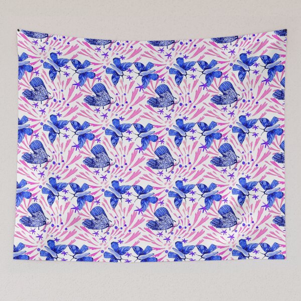 Item preview, Bustling Navy Blue Chinoiserie Moths/Floristic /Large Scale designed and sold by Nawafiadesigns.