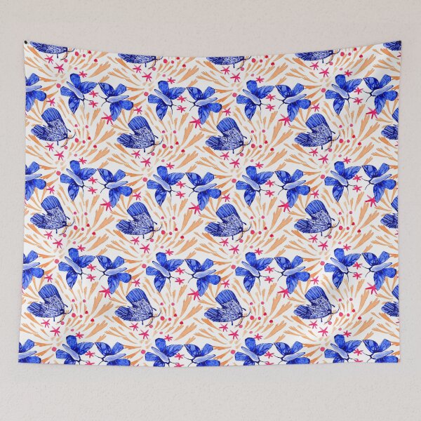 Item preview, Bustling Navy Blue Chinoiserie Moths/Floristic /Large Scale designed and sold by Nawafiadesigns.