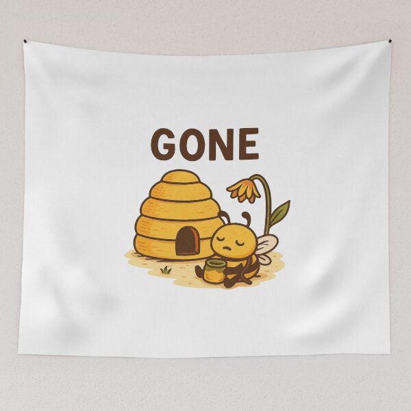 Item preview, Gone – Sad Bee and Empty Hive Minimalist Art designed and sold by Lacritsa .
