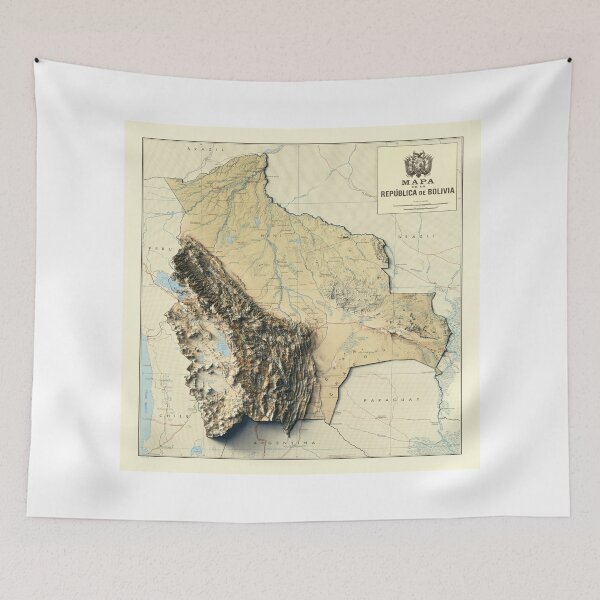 Item preview, 1971 Bolivia Shaded Relief Map 3D digitally rendered designed and sold by ThinkAboutMaps.