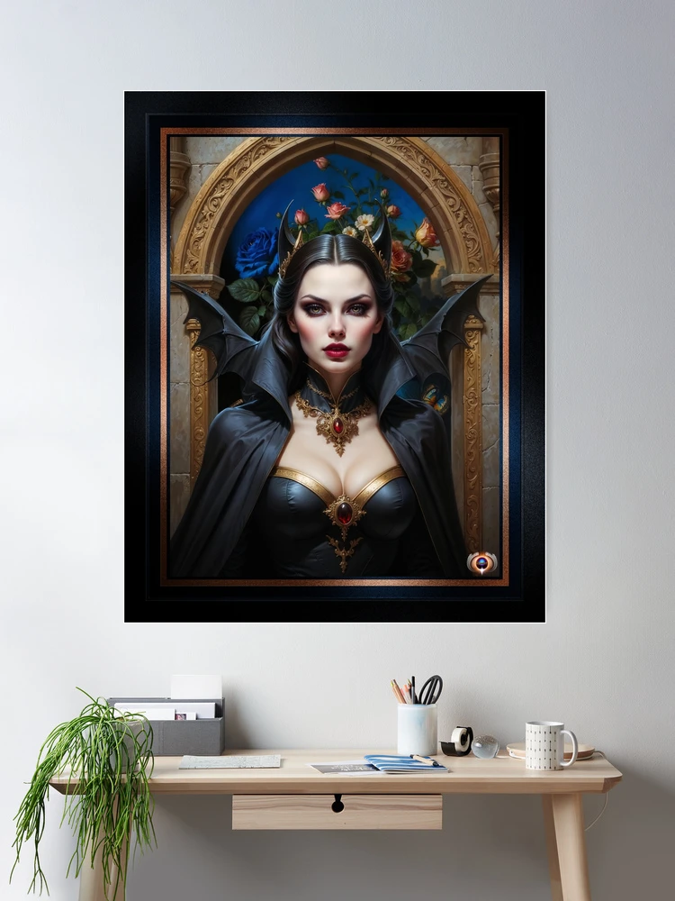 Dark Elegance Of Lyrisandra And The Dark Blue Rose Mesmerizing AI Concept Art by Xzendor7 Room Decor Poster Art Print