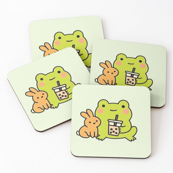 Item preview, Kawaii Frog and Bunny with Boba Tea designed and sold by Myra365Art.