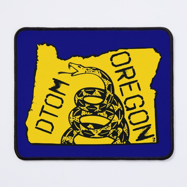 Item preview, OREGONIAN   - Libertarian - Don't Tread On Me Gadsden Snake on  OREGON  Map on Blue default background, #020279 DTOM = Dont Tread On Me designed and sold by pelagio.