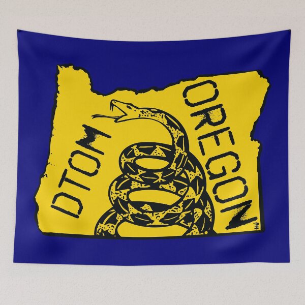 Item preview, OREGONIAN   - Libertarian - Don't Tread On Me Gadsden Snake on  OREGON  Map on Blue default background, #020279 DTOM = Dont Tread On Me designed and sold by pelagio.