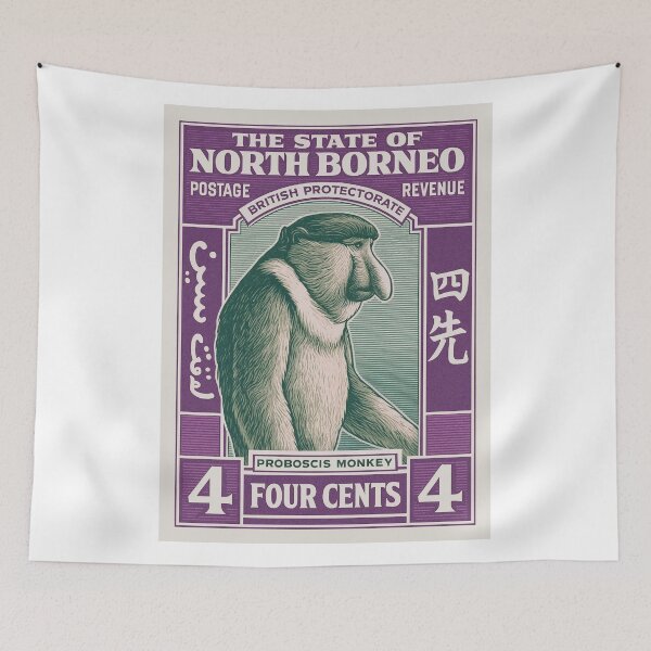Item preview, North Borneo Proboscis Monkey Stamp Poster designed and sold by retrographics.