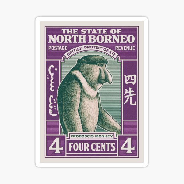 Artikel-Vorschau von Nord-Borneo Nasenaffen-Stempel Poster, designt und verkauft von retrographics.
