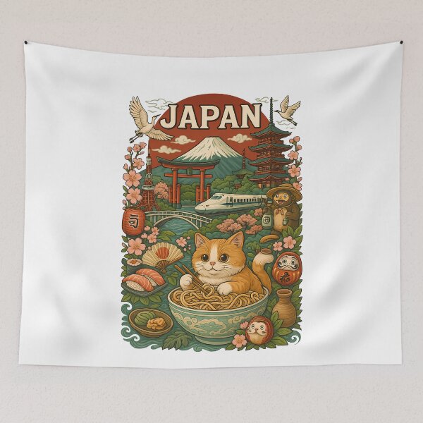 Item preview, Kawaii Cat Japanese Landmarks designed and sold by k3rstman1.