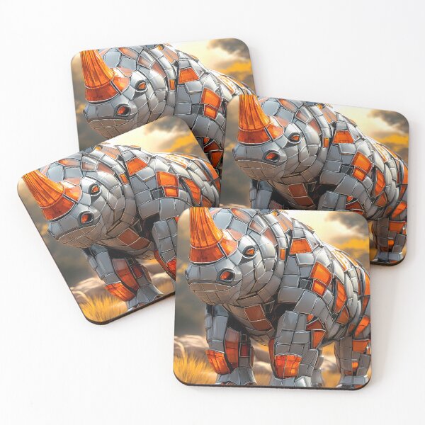 Item preview, Robotic Mosaic Rhino In Orange Wilderness designed and sold by mildaclairmo.